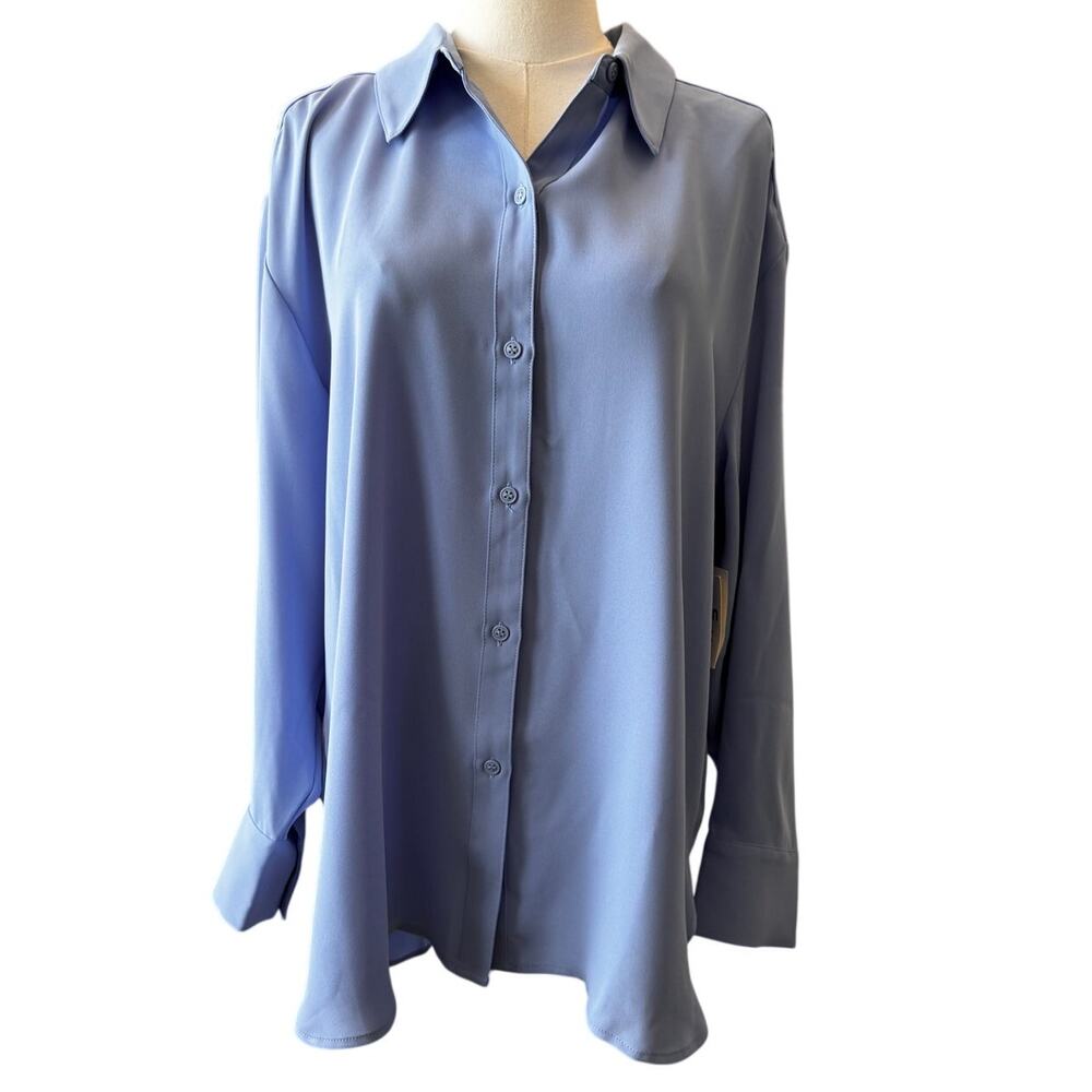 New OPEN EDIT Nordstrom Women's Blue Hydrangea Button Up Longsleeve Shirt Size L